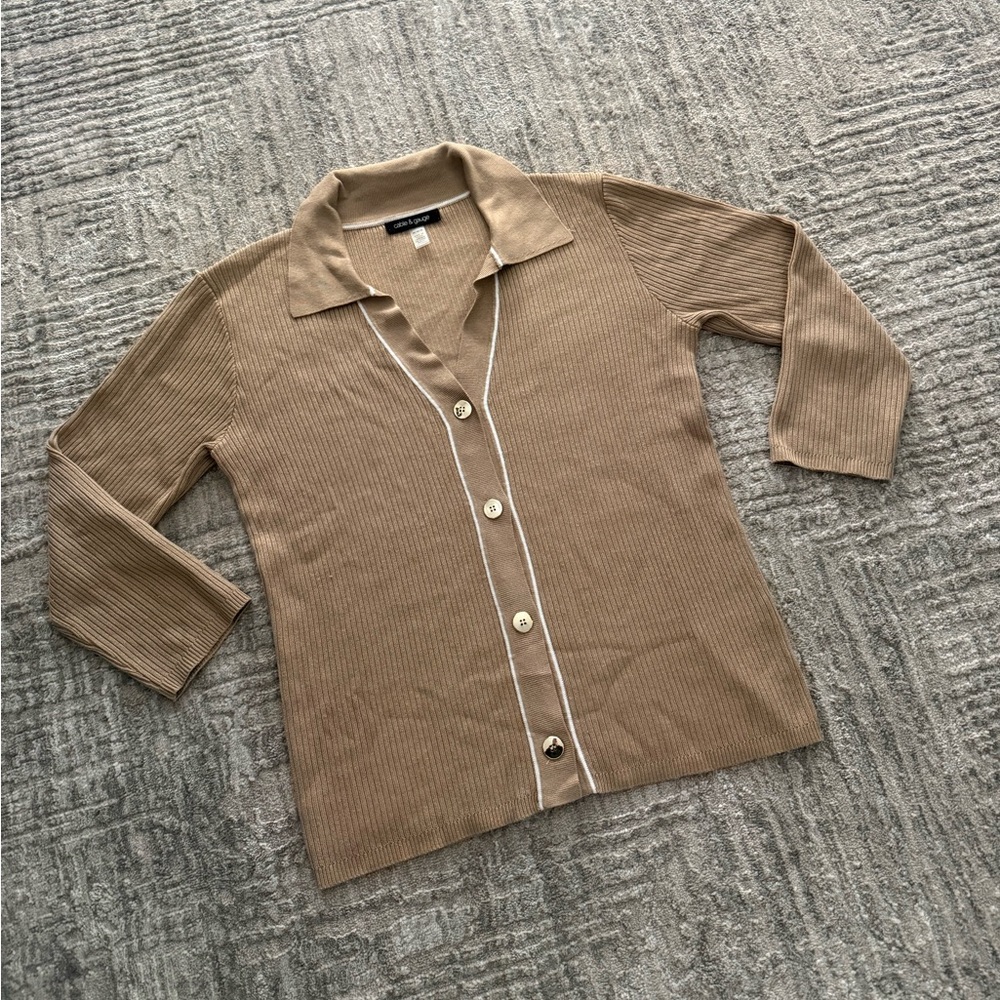 Cable & Gauge Women’s Brown Ribbed 3/4 Sleeve Top